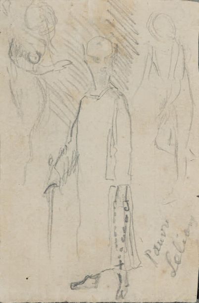 Paul VERLAINE (1844-1896) 
Autoportrait en saint Antoine
Crayon noir
Annoté «Pauvre...