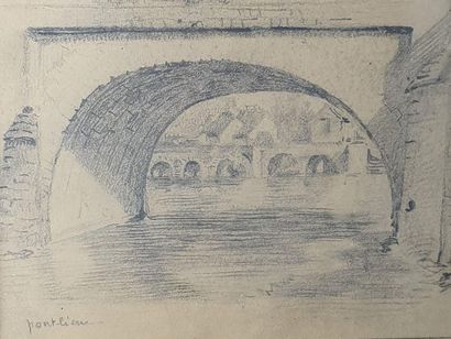 Alfred de musset (1810-1857) 
Le vieux Pont à Pont-Lieu (Sarthe)
Crayon noir
Une...