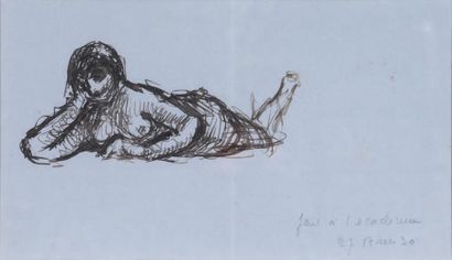 Paul valéry (1871-1945) 
Femme couchée aux seins nus
Plume et encre brune sur papier...