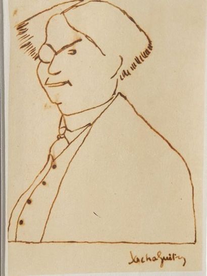 Sacha guitry (1885-1957) 
Portrait d'Ernest la Jeunesse
Plume et encre brune sur...