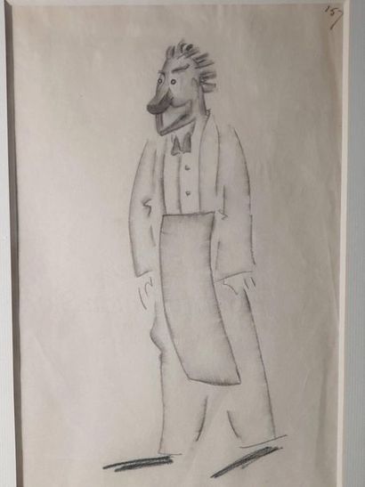 ANTOINE DE SAINT-EXUPERY (1900-1944) 
The waiter
Black pencil and blur
No. 157 top...