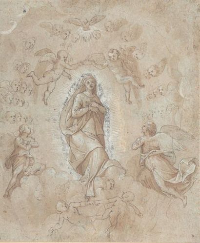 ÉCOLE ITALIENNE de la fin du XVIe siècle 
Assumption of the Virgin
Pen and brown...