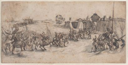 Ecole de Jacques CALLOT (1592-1635) 
Entrance to a fortress
Pen and brown ink, grey...