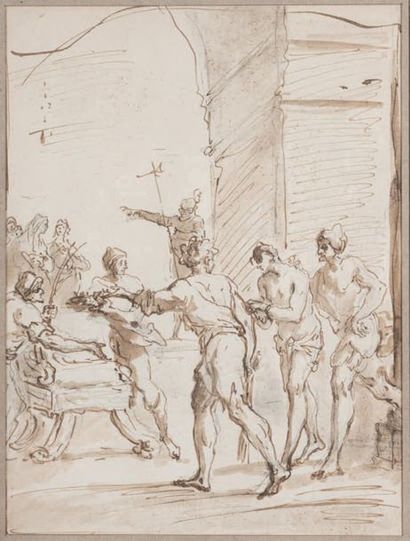 Attribué à Alessandro MAGANZA (1558-1630) 
Ecce Homo
Nib and brown ink on black pencil...