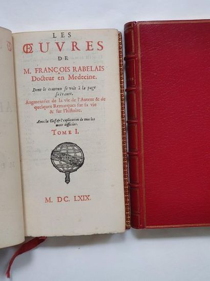 RABELAIS. The Works. (S.n., title to the sphere), 1669. 2 volumes large in-12, red...