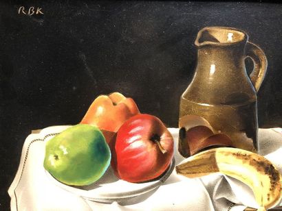 Raymond BRET-KOCH (1902-1996) 
Still life with apples
Oil on panel
Monogrammed top...