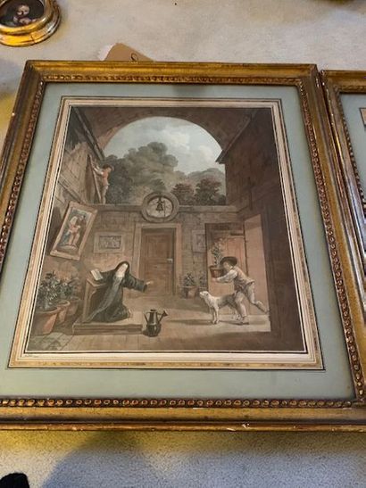 D'après Hubert ROBERT (1733-1808) 
Suite de deux gravures en couleurs
H. 30 cm. (à...