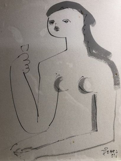 Francisco BORES (1898-1972) 
Femme nue en buste
Lithographie
Signée en bas à droite,...