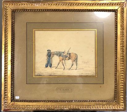 Henry Thomas I ALKEN (1785-1851) 
Le cheval turc
Crayon et aquarelle sur papier
Signé...