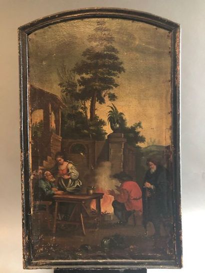 ECOLE DU XVIIIe SIÈCLE 
Peasant
scene Oil on canvas
Wear, cut?
Height 76.5 cm. L....