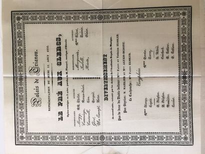 null THEATRE. - Program of the performance on Thursday 11 August 1836 at the Palais...