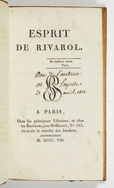 [FAYOLLE] Esprit de Rivarol. Paris, Chez les principaux Libraires, et chez les Éditeurs...