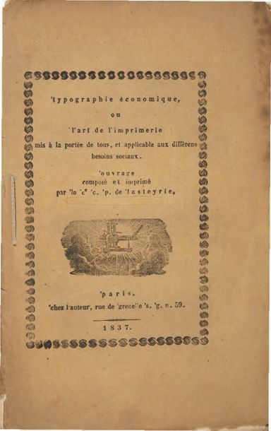LASTEYRIE (Charles-Philibert, comte de) Typographie économique, ou l'Art de l'imprimerie...