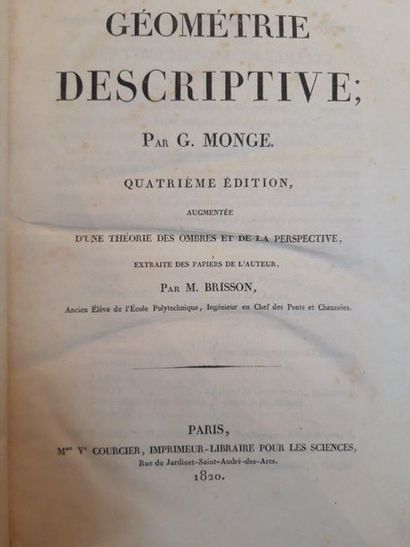 MONGE (Gaspard). Géométrie descriptive. Quatrième édition. Paris, Veuve Courcier,...