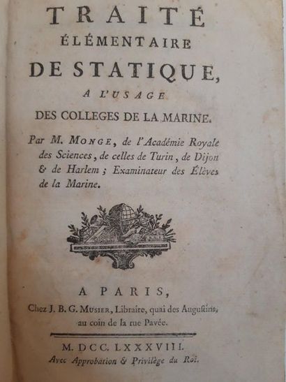 MONGE (Gaspard). Elementary treatise on statics, for the use of naval colleges. Paris,...