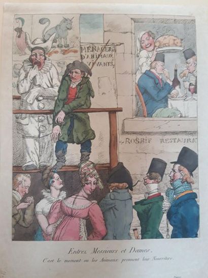 null CARICATURES. - Collection of 21 copper and coloured engravings. 345 x 265 mm....