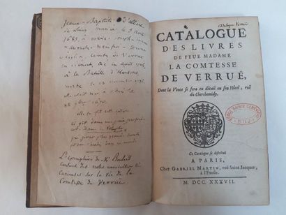 null CATALOGUE DE VENTE. - Catalogue des livres de feue Madame la comtesse de Verruë....