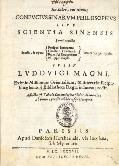 [COUPLET (Philippe)]. Ex Libro, cui titulus Confucius sinarum philosophus sive Scientia...