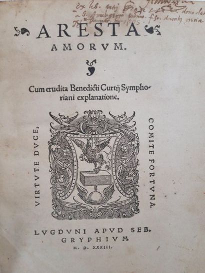 MARTIAL d'Auvergne. Aresta amorum. Lyon, Sébastien Gryphe, 1533. In-4, demi-veau...