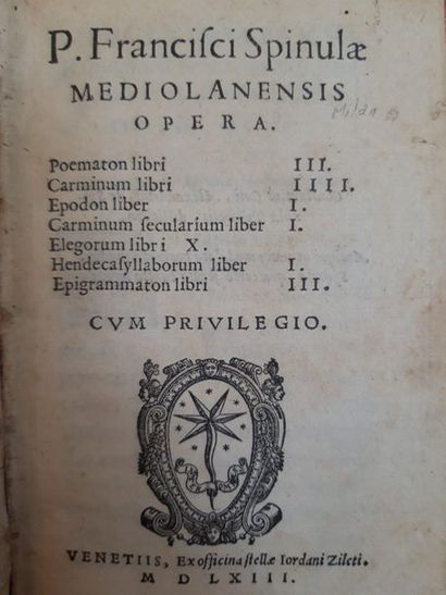 SPINOLA (Francesco). Opera. Venice, Giordano Ziletti, 1563. 8 parts in one volume...