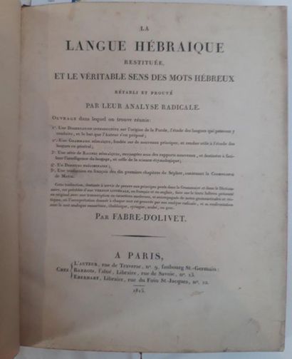 FABRE-D'OLIVET (Antoine). The Hebrew Language restored, and the true meaning of the...