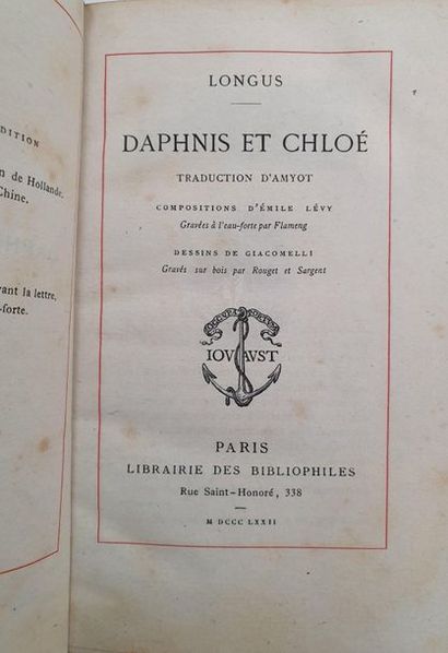 LONGUS. DAPHNIS ET CHLOÉ. Paris, Librairie des Bibliophiles, 1872. In-12, fawn morocco,...