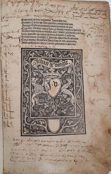 JUVENAL. [Satirae]. S.l.n.d. [au colophon] : Lyon, Jean de Vingle, 18 mai 1495. In-folio...
