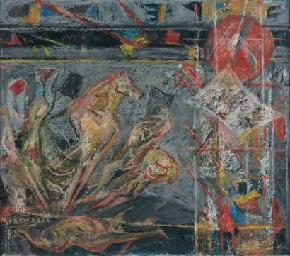 Jean BERTHOLLE (1909-1996) 
Composition abstraite 
Pastel et feuilles d'or sur carton
Signé...