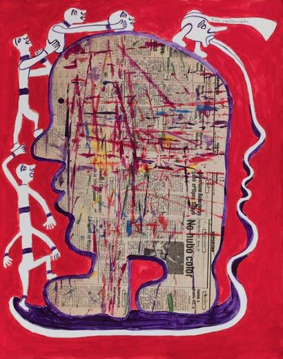 Yvon Taillandier (1926-2018) 
Homme de profil
Aquarelle, gouache crayon et collage...