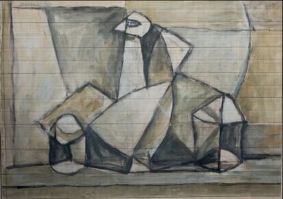 Duilio BARNABE dit DUBE (1914-1961) Composition cubisante Aquarelle et gouache sur...