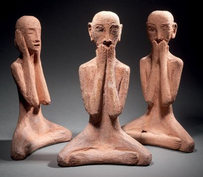 Anton PRINNER (1902-1983) 
Characters in suits 
Three patinated terracotta tiles...