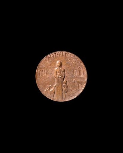 Anton PRINNER (1902-1983) 
Maternité 
Médaille en bronze patiné à décor recto verso....