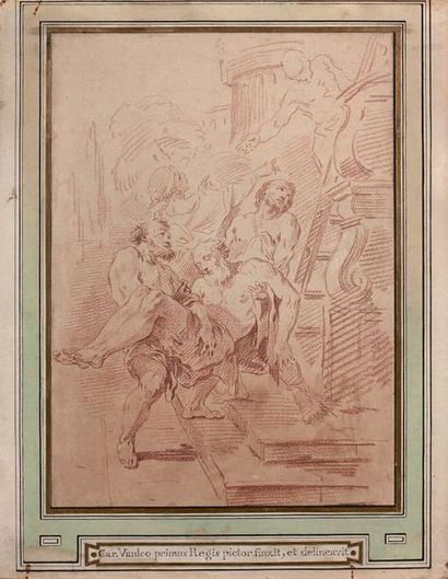 CARLE VANLOO (NICE 1705 - PARIS 1765) Un saint mis au tombeau Sanguine 34 x 24 cm...