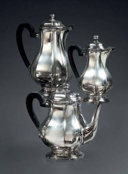  Set of three silver 950°°° silver coffee pots including two tripod coffee makers,...