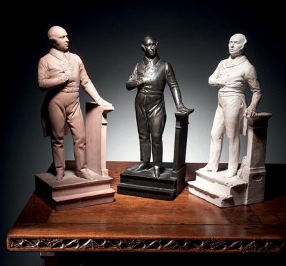 JEAN AUGUSTE BARRÉ (1811-1896) Pierre Antoine Berryer (1790-1868) Set of three statuettes...