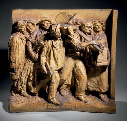 Anatole GUILLOT (1866-1911) Stoneware High Relief Work Frieze in stoneware Signed...