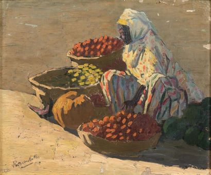 Ronan LOTH (1893 - ?) La marchande de fruits Huile sur toile Signée en bas à gauche...
