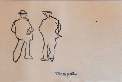 Albert Marquet (1875-1947) Deux personnages Dessin à la plume, porte le cachet de...