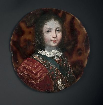 Henri TESTELIN (1616-1695), entourage de 
Portrait of Louis XIV child
Oil on tortoiseshell,...