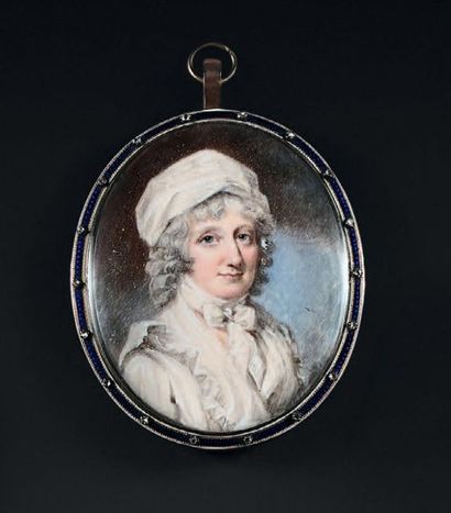 ECOLE ANGLAISE, vers 1800 
Portrait de Lady MONTHEILH, en buste vers la droite presque...