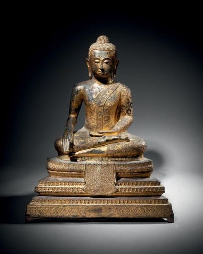 null THAILAND, RATANAKOSIN
XIXth century
Important gilded bronze statue of Buddha...
