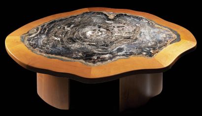 null Grande tranche de bois fossilisé montée en table Arizona, USA H. 102 cm - L....