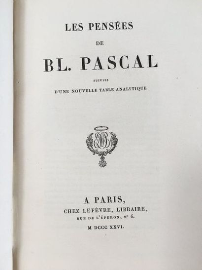 PASCAL, Blaise 
Les Pensées... suivies d'une nouvelle table analytique. Paris, Lefèvre,...