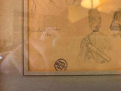 Auguste RAFFET (1804-1860) 
Etude pour des soldats
Crayon sur papier
Porte le cachet...
