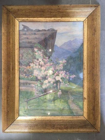 Gabrielle GRUYER-HERBEMONT (1875-1921) 
Paysage de montagne; nature morte aux raisins...