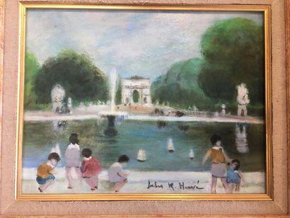 Jules René HERVÉ (1887-1981) 
Bassin aux tuileries
Huile sur toile
32x40 cm.