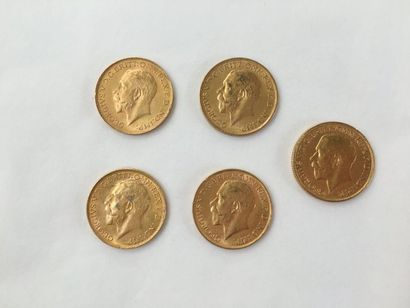 null Lot de 5 pièces d'or Souverain

1915 (x2) ; 1918 ; 1926 ; 1928