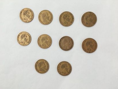 null Lot de 10 pièces de 10 Francs or

1855 ; 1858 (x2) ; 1859 (x2) ; 1860 ; 1863...