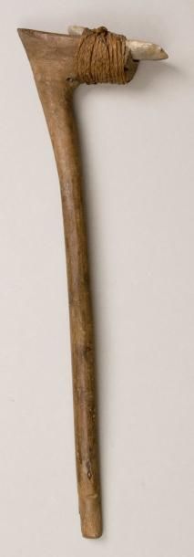 null Herminette en bois, fibres végétales et pierre 
Micronésie 
L. 40 cm