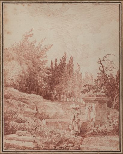 Hubert ROBERT (Paris 1733-1808) 
Paysage animé : une paire
Sanguine
36 x 29 cm
Annoté...